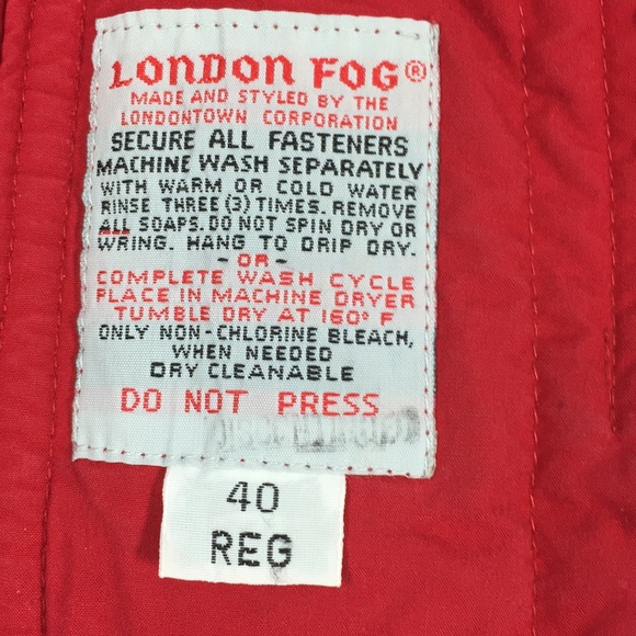 London Fog Jacket Men Size 40 Reg Red Nylon Hood Button Pockets - Picture 5 of 5
